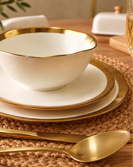 Prato de Sobremesa - Dubai Branco e Dourado em Porcelana