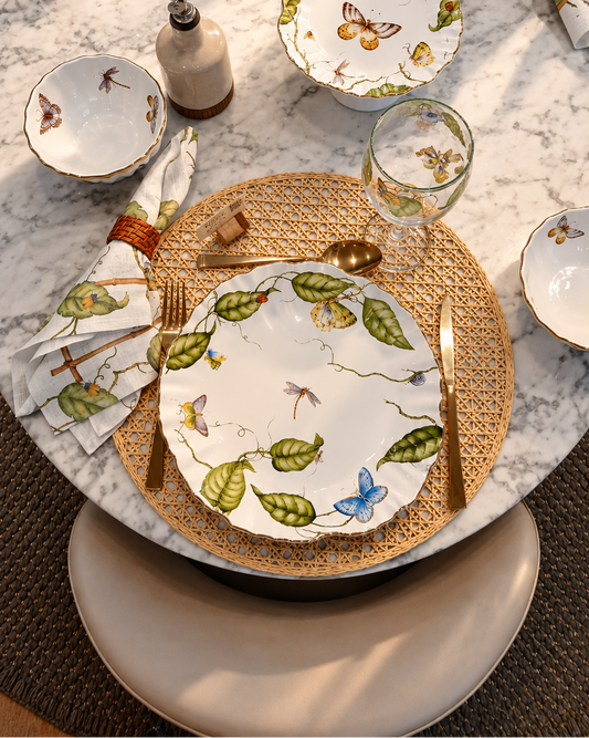 Kit de 2 Pratos Rasos Botanique em Faiança com Borboletas Azuis e Lilases