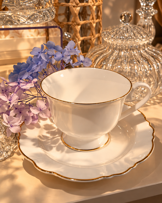 Kit de 6 Xícaras de Chá Maldivas Fio Dourado em Porcelana