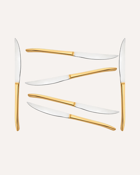 Kit 6 Facas de Mesa Berna Douradas em Aço Inox