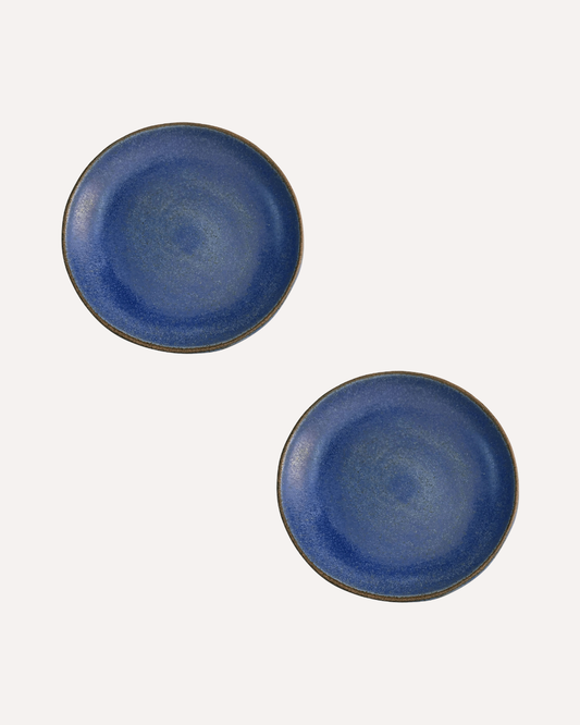 Kit 2 Pratos De Sobremesa Artesanal - Azul Fosco em Cerâmica