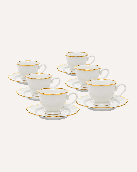 Kit 6 Xícaras de Café Maldivas Fio Dourado em Porcelana