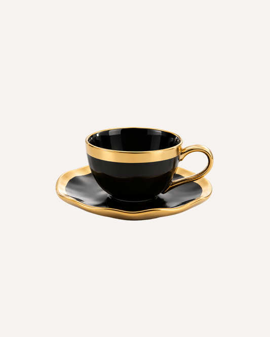 Xícara de Chá - Dubai Preto e Dourado em Porcelana