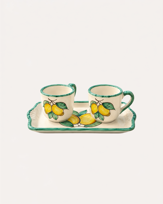 Kit Café Italiana Limoni Costa Amalfitana - Xícara e Tête-à-Tête Artesanal em Cerâmica