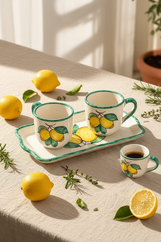 Kit Café Italiana Limoni Costa Amalfitana - Xícara e Tête-à-Tête Artesanal em Cerâmica