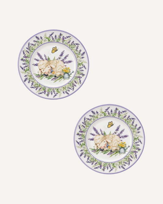 Kit de 2 Pratos de Sobremesa Blessed Ovelha em Cerâmica