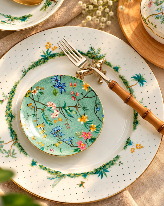 kit 2 -Petit Four Jolie Flowers Blue em Porcelana