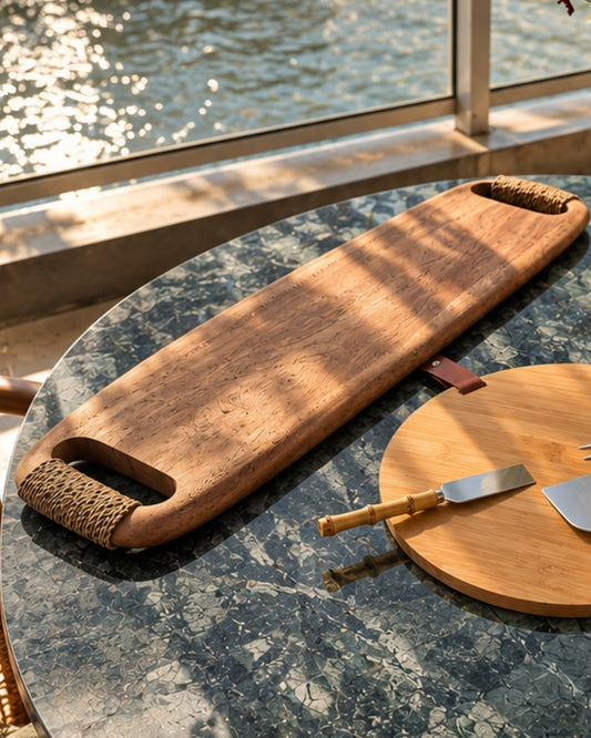 Petisqueira & Tabua Art Wood Board Artesanal em Madeira Natural 64cm