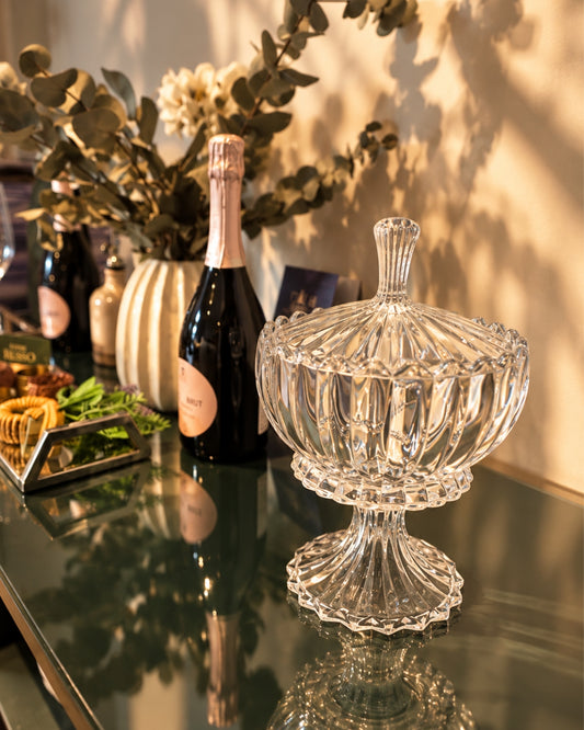Potiche Decorativo com Base e Tampa Geneva de Chumbo em Cristal