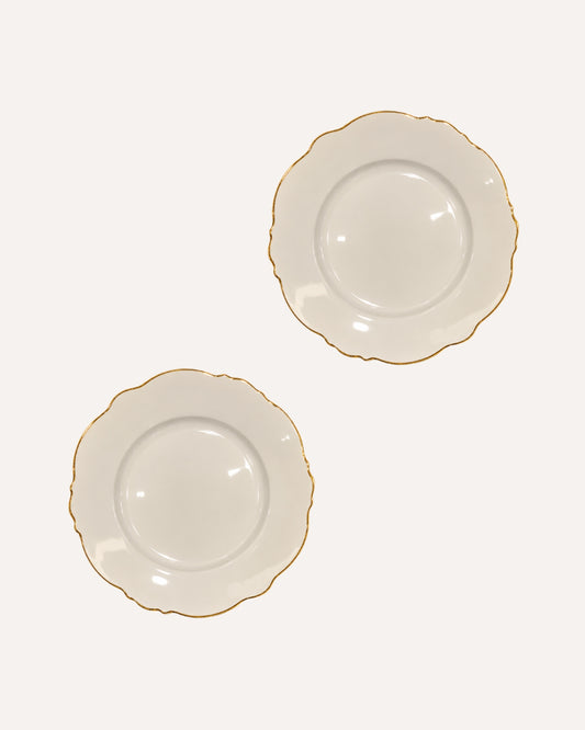 Kit 2 Pratos Rasos Maldivas em Porcelana Branca com Fio de Ouro 27 cm