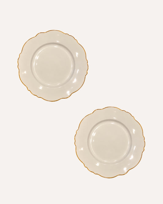 kit 2 Pratos sobremesa Maldivas em Porcelana com Fio de Ouro 21 cm