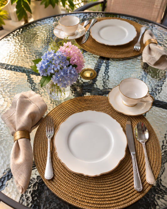 kit 2 Pratos sobremesa Maldivas em Porcelana com Fio de Ouro 21 cm