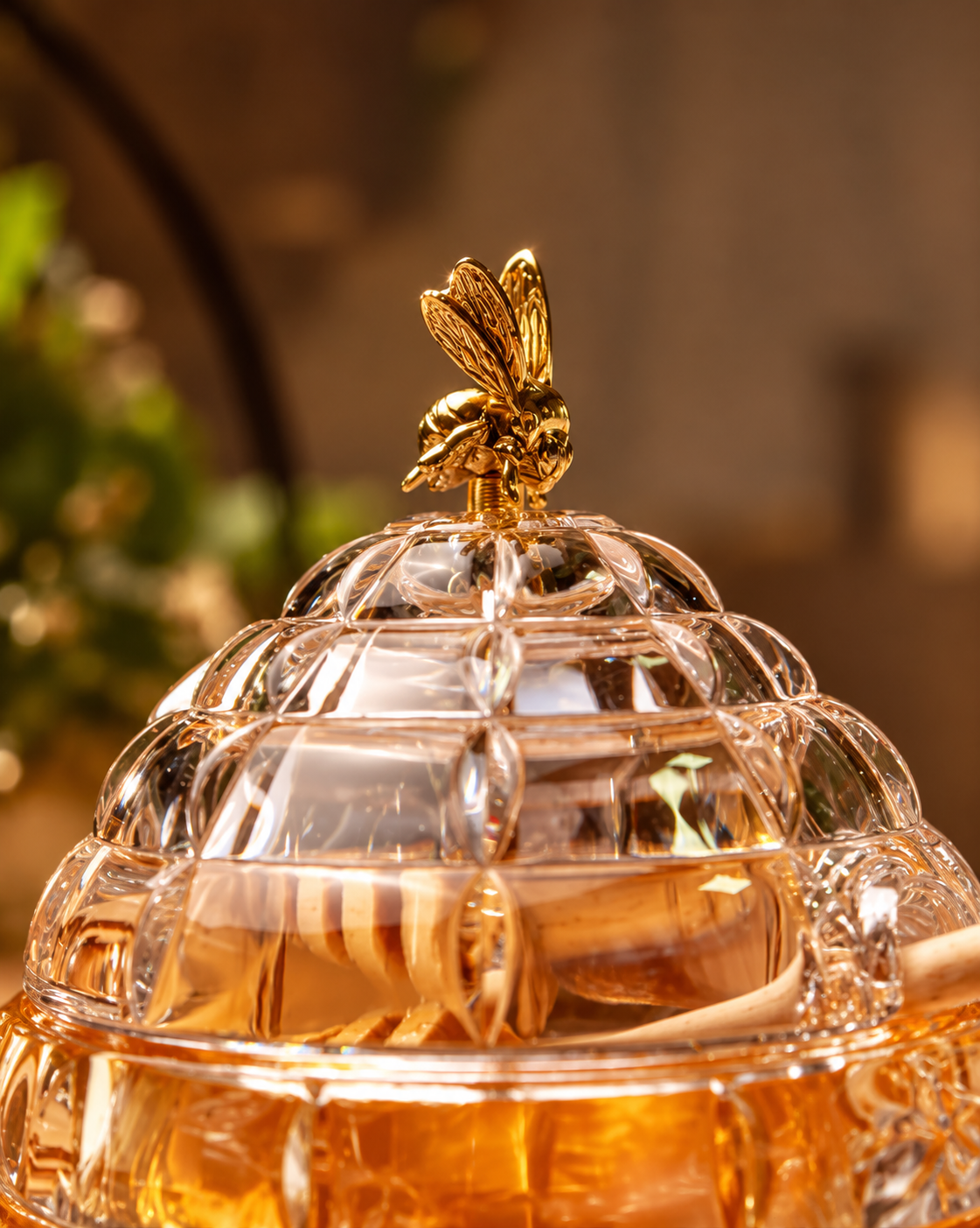 Meleira de Cristal com Pegador de Madeira 12 x 15 cm