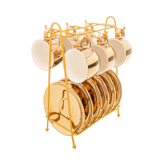 Set Xícaras de Café com Suporte - Versa Branco e Dourado