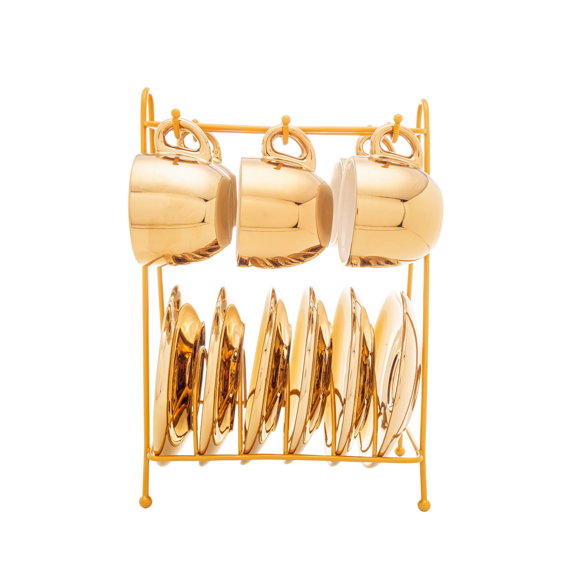 Set Xícaras de Café com Suporte - Versa Branco e Dourado