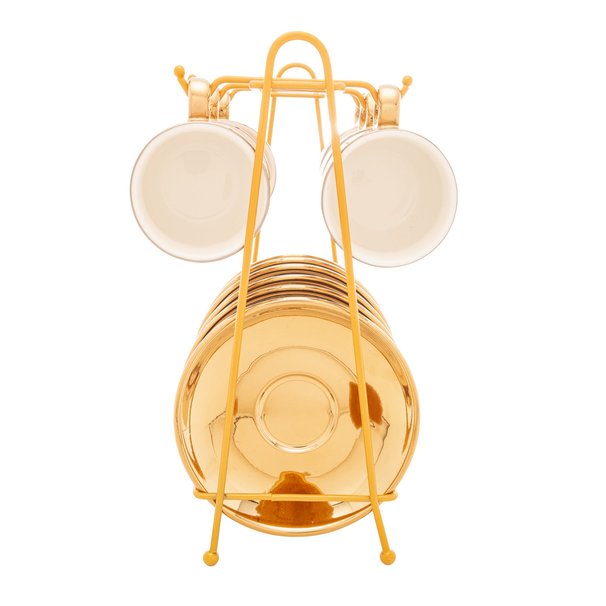 Set Xícaras de Café com Suporte - Versa Branco e Dourado