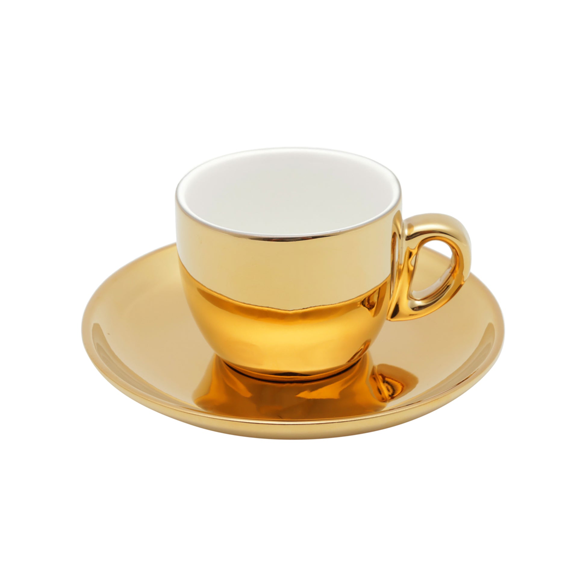 Set Xícaras de Café com Suporte - Versa Branco e Dourado
