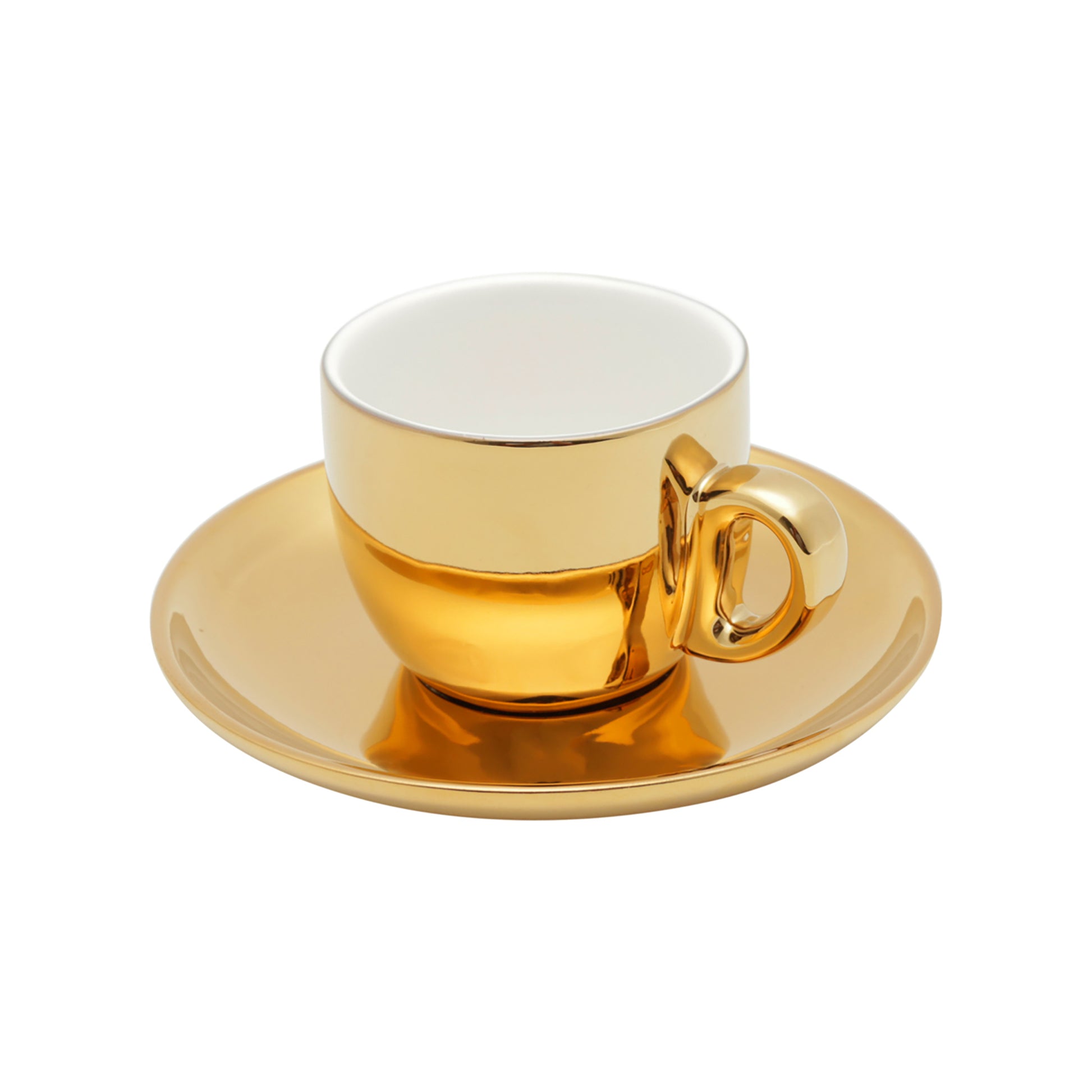 Set Xícaras de Café com Suporte - Versa Branco e Dourado