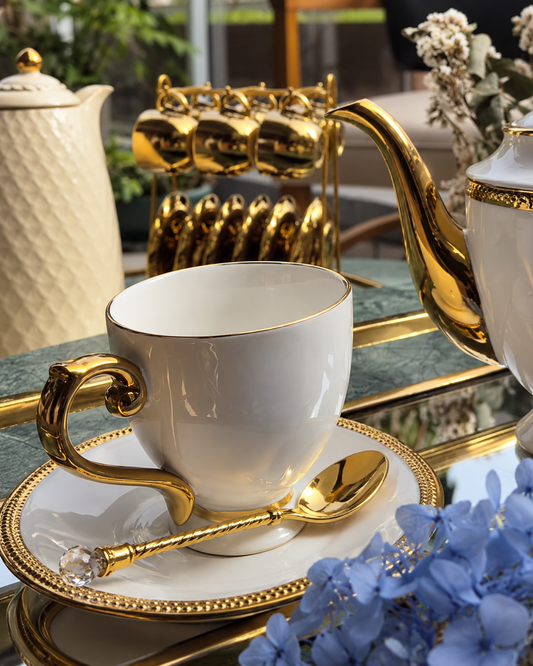 Kit 6 Colheres de Café de Zamac Crystal Dourado 11cm