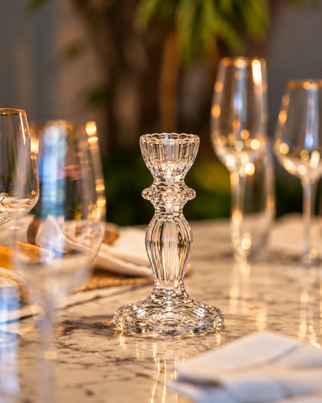 Castiçal Vela Encontro Elegante em Cristal