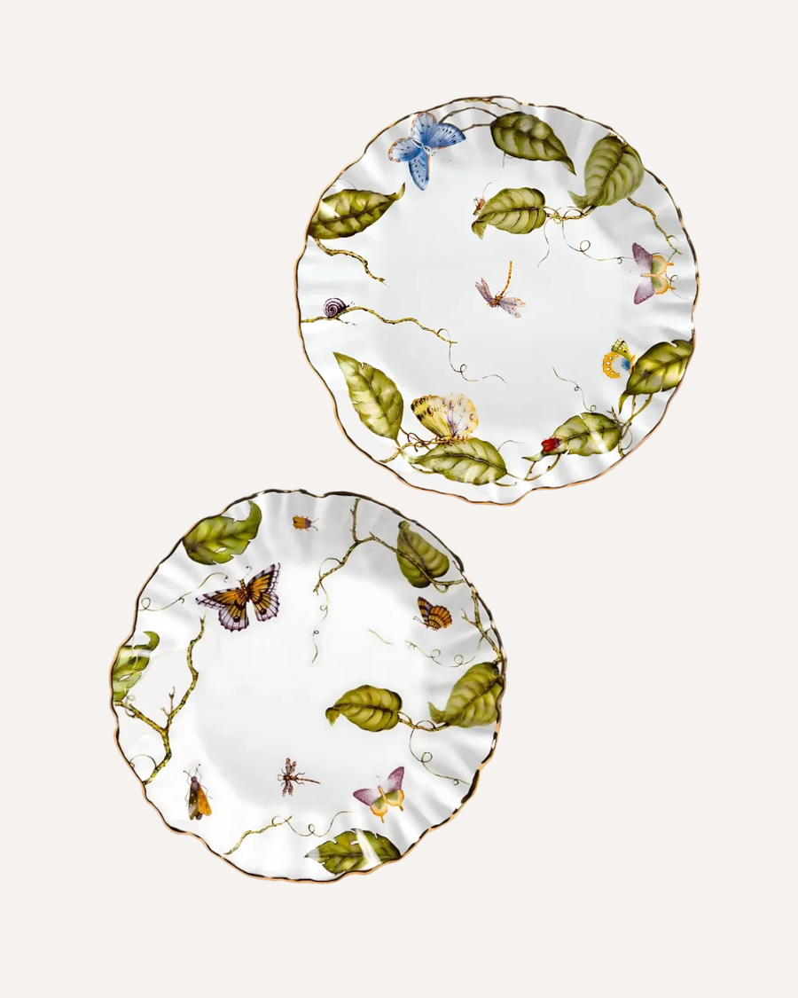 Kit de 2 Pratos Rasos Botanique em Faiança com Borboletas Azuis e Lilases