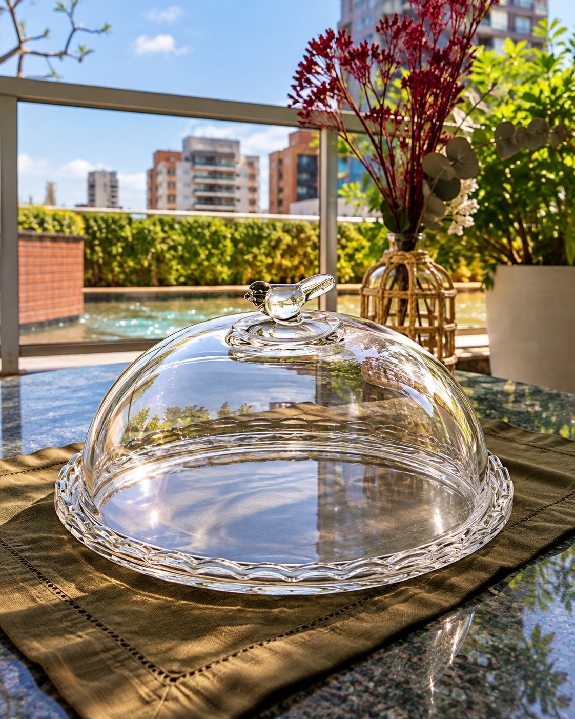Queijeira Bird em Cristal com Tampa Decorativa de Pássaro