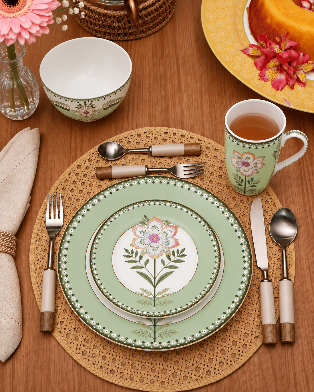 Kit Breakfast Verde Claro - Lily Lotus - Lily & Lotus - Pip Studio 3 Peças em Cerâmica