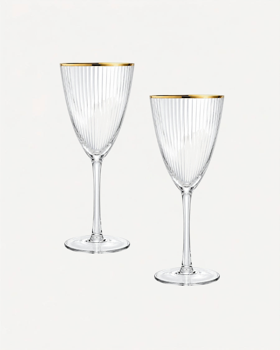 Kit 2 Taças de Vinho Lines com Borda Dourada - Design Elegante