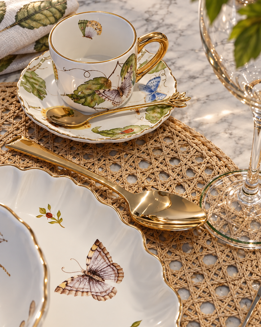 Kit 4 Colheres de Chá Leaves Dourado em Aço Inox
