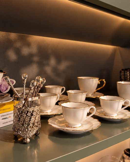 Kit 6 Xícaras de Café Maldivas Fio Dourado  em Porcelana