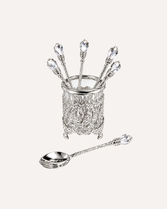 Set de 6 Colheres Crystal em Zamac Niquelado com Suporte