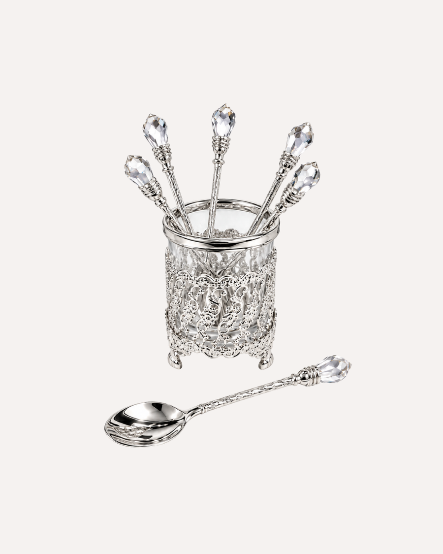 Set de 6 Colheres Crystal em Zamac Niquelado com Suporte