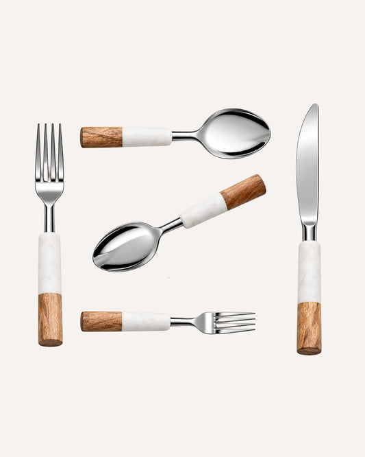 Conjunto de Talheres Garbo Marble Wood 30 Peças em Aço Inox - 6 Lugares