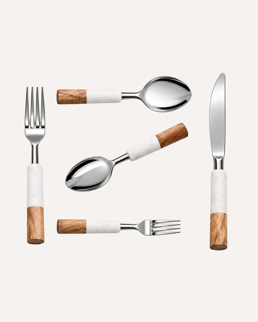Conjunto de Talheres Garbo Marble Wood 30 Peças em Aço Inox - 6 Lugares