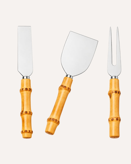 Kit 3 Peças Para Queijo em Bambu Natural e Silver