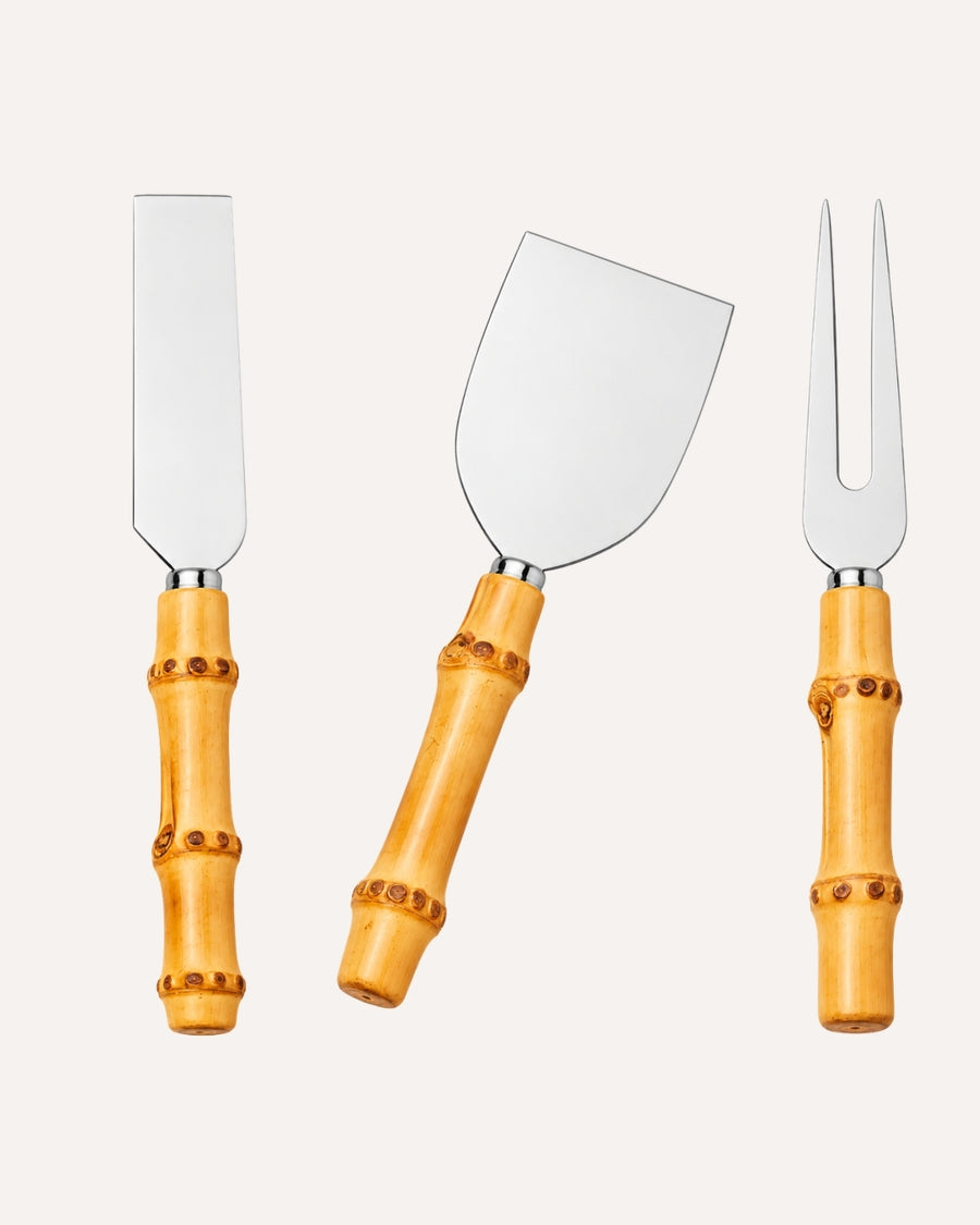 Kit 3 Peças Para Queijo em Bambu Natural e Silver