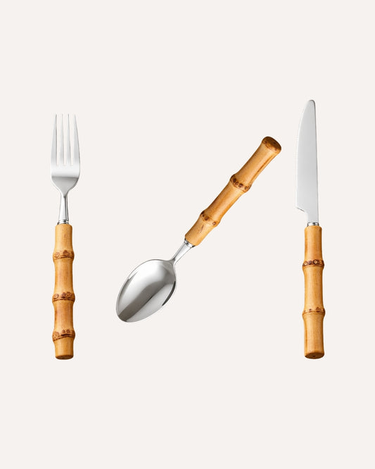 Kit Talheres Garbo Bamboo Natural Silver 12 Peças em Aço Inox - 4 Lugares