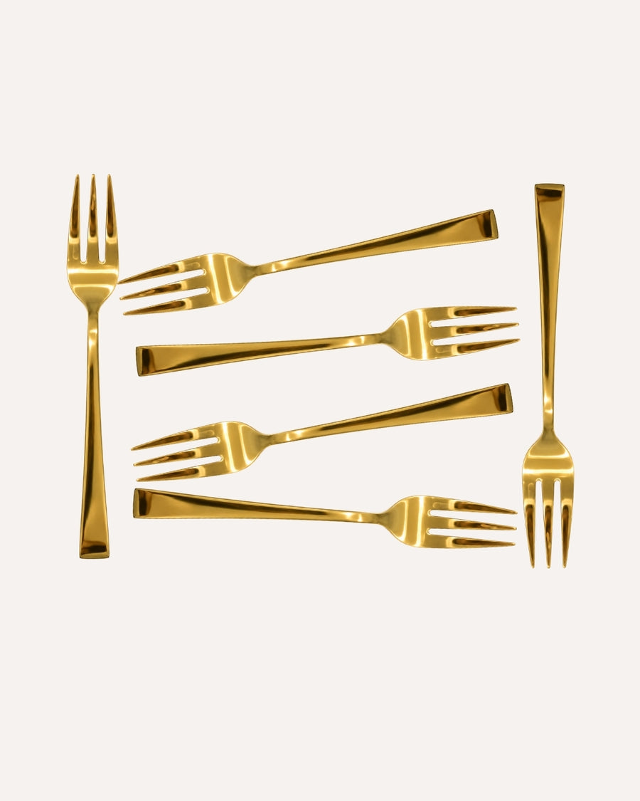Kit 6 Garfos de Bolo - Berna Dourado em Aço Inox