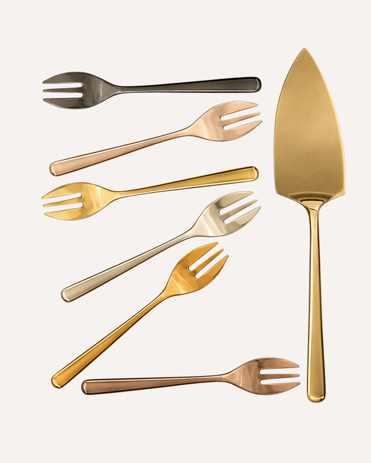 Kit Para Bolo sambonet linear luxo , Tortas & Doces - Dourado 7 Peças em Aço Inox