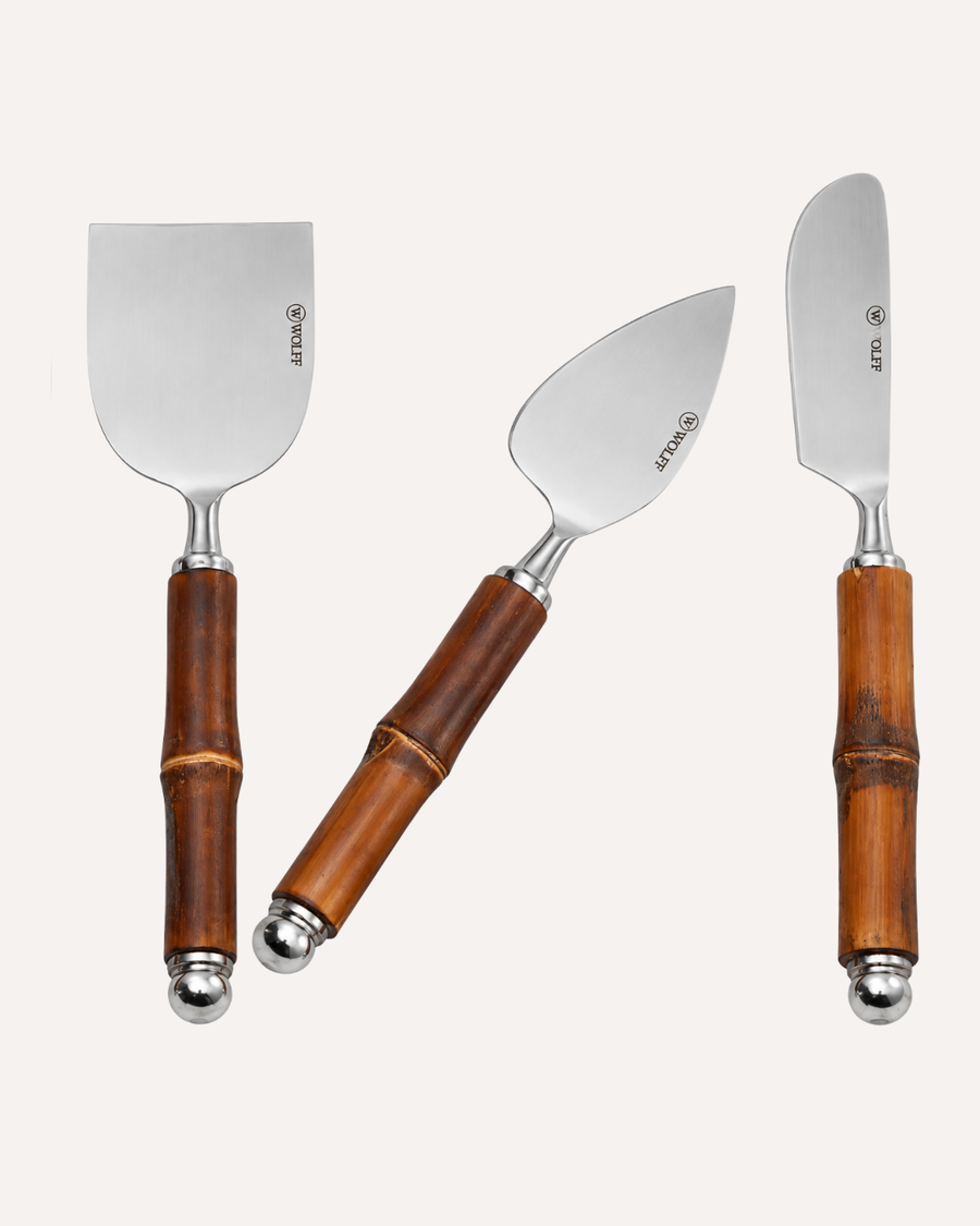 Kit para Queijos 3 Peças em Aço Inox e Bambu Natural