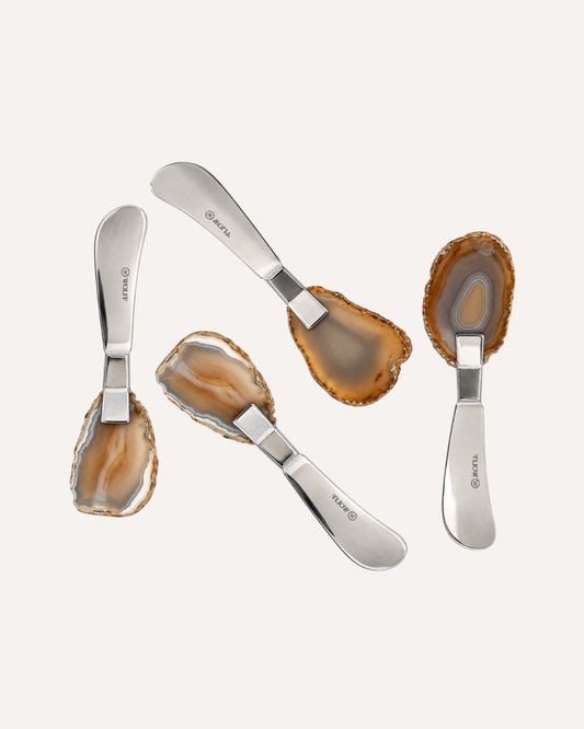 Kit 4 Espátulas Ágata em Aço Inox com Cabo em Pedra Natural
