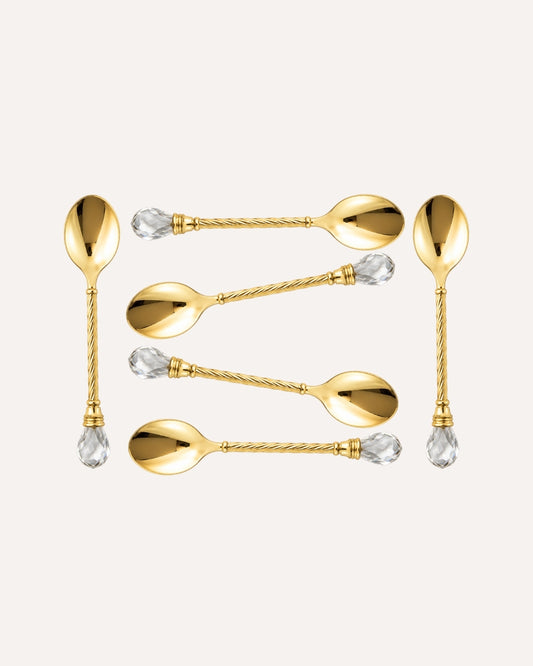 Kit 6 Colheres de Café de Zamac Crystal Dourado 11cm