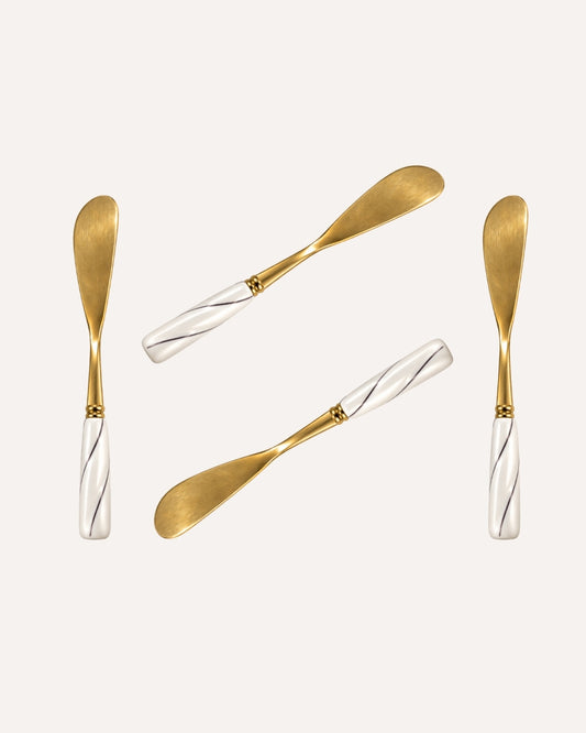 Kit 4 Espátulas Gourmet Dourado e Marmorizada em Aço Inox