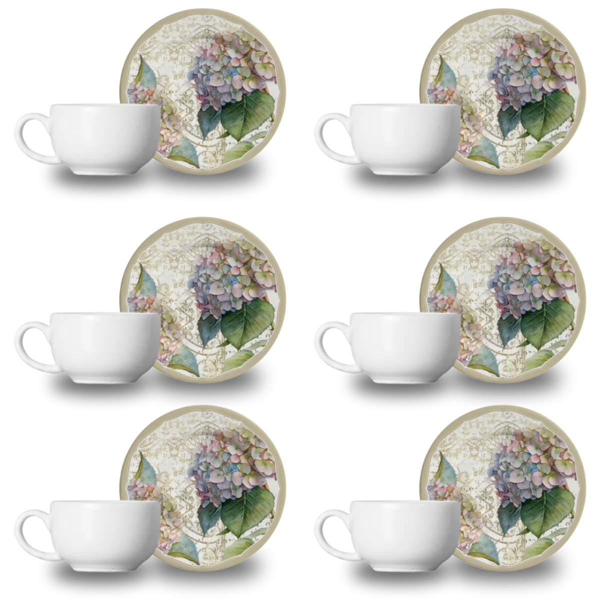 Set Xícara de Café - Hortênsia Floral - 6 Peças