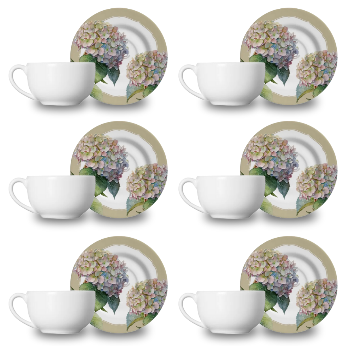 Set 6 Xícara de Chá com Pires - Hortênsia - 250ml