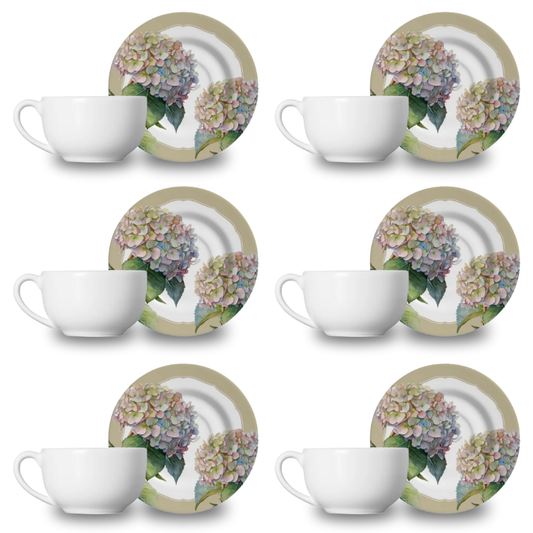 Set 6 Xícara de Chá com Pires - Hortênsia - 250ml
