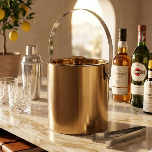 Balde de Gelo Old Fashion Gold – Aço Inox Premium com Acabamento Dourado