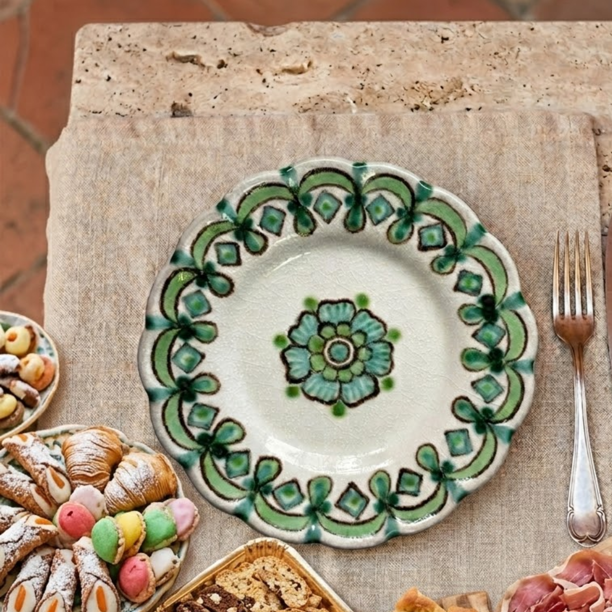Prato Italiano Entrada Sobremesa Goccia Verde Vietri Costa Amalfitana 21cm
