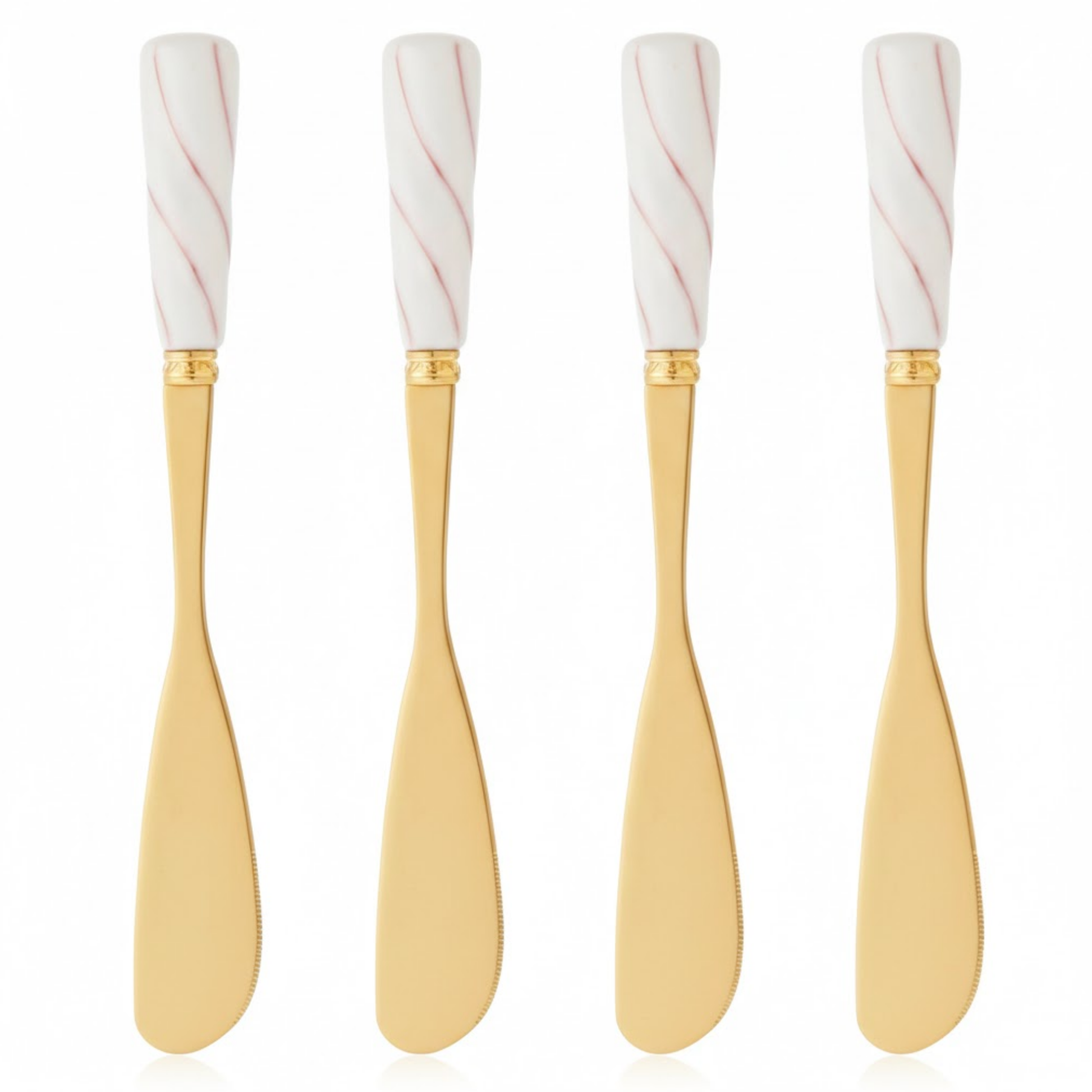 Set 4 Espátulas Gourmet em Aço Inox Dourado e Cerâmica Marmorizada