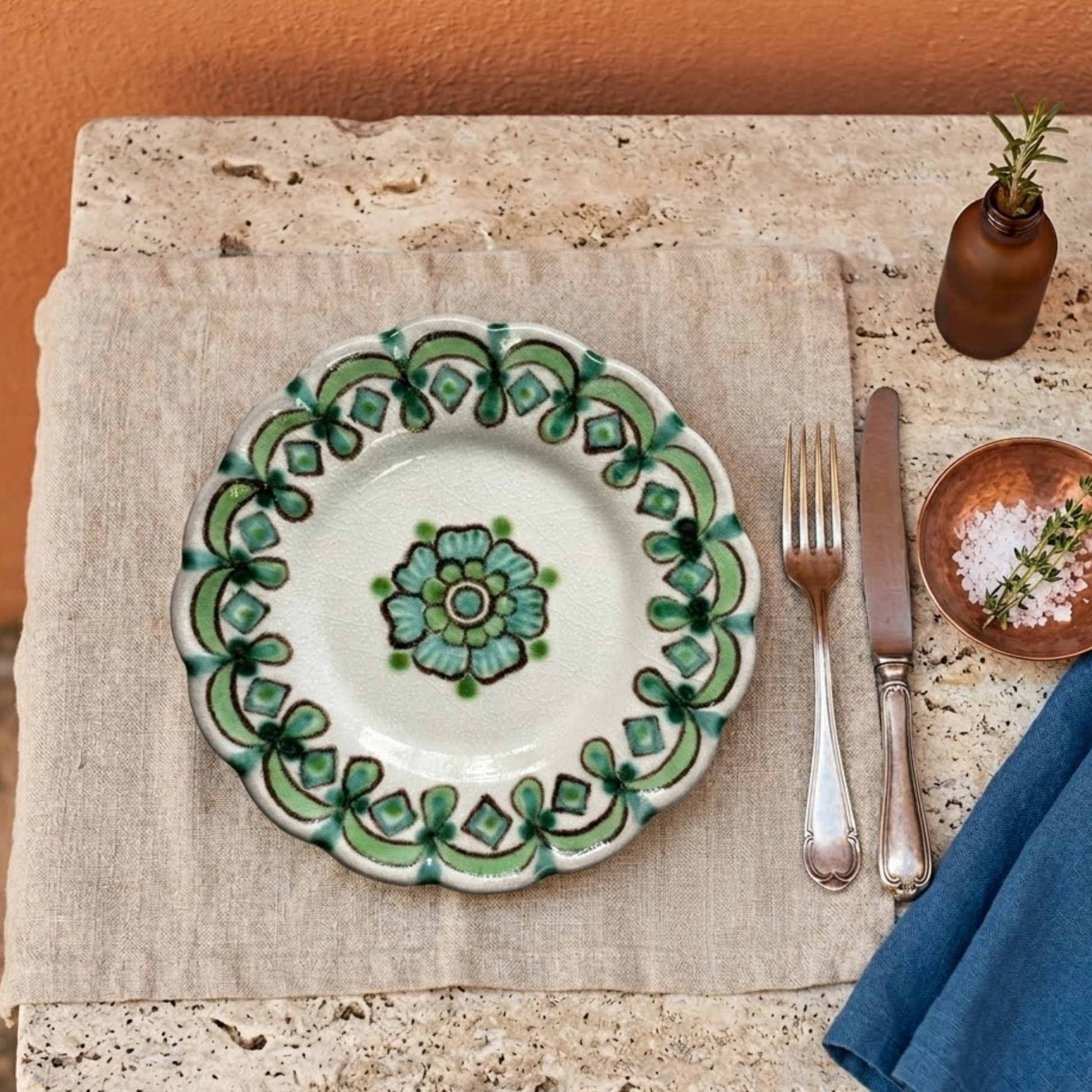 Prato Raso Italiano Goccia Verde Vietri Costa Amalfitana 25cm
